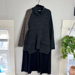 ALEMBIKA Tweed Boucle Wool Blend Mockneck Tunic Lagenlook Modest Sz L